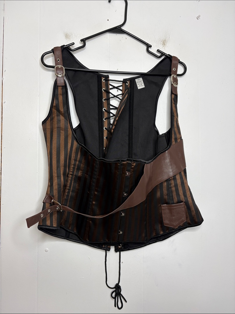 Women's Black & Brown Striped Steampunk Corset Top